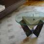 “small room table” (<a href='/inquire.php?gallery=steel&file=triangle_table.jpg&caption=small room table'>Inquire about this piece</a>)<br />info: stone steel  glass<br />price: sold